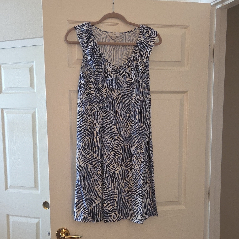 LOFT Blue and White Printed Tank Dress